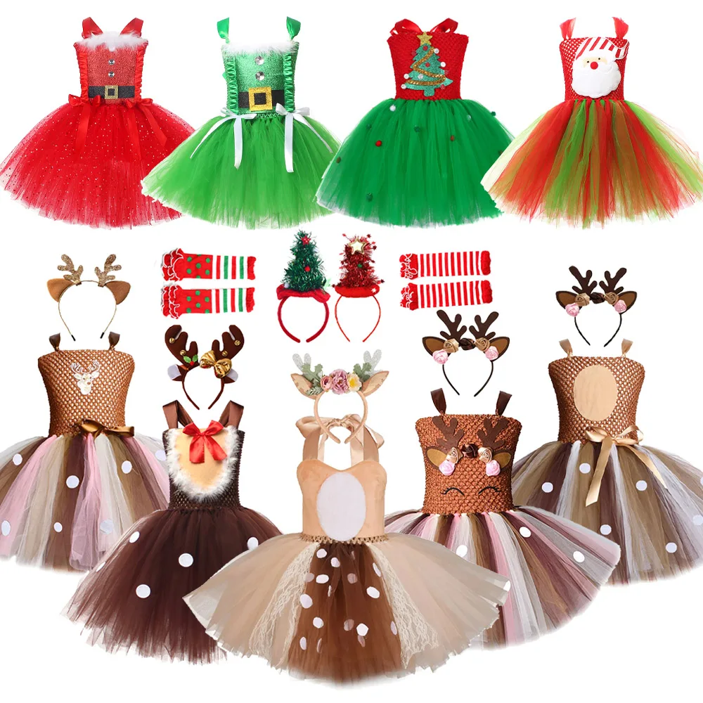 Elf Costume Christmas - Christmas Kids Tutu Dress Reindeer Santa